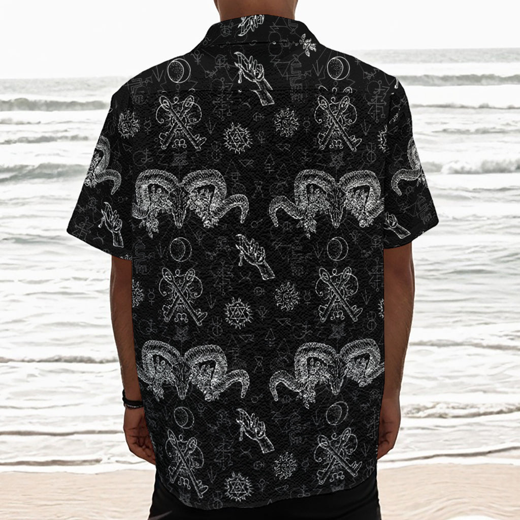Black And White Wicca Gothic Print Textured Short Sleeve Shirt