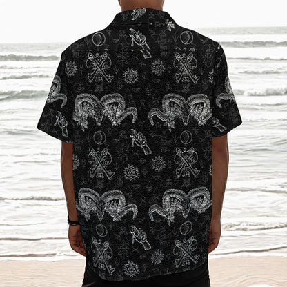 Black And White Wicca Gothic Print Textured Short Sleeve Shirt