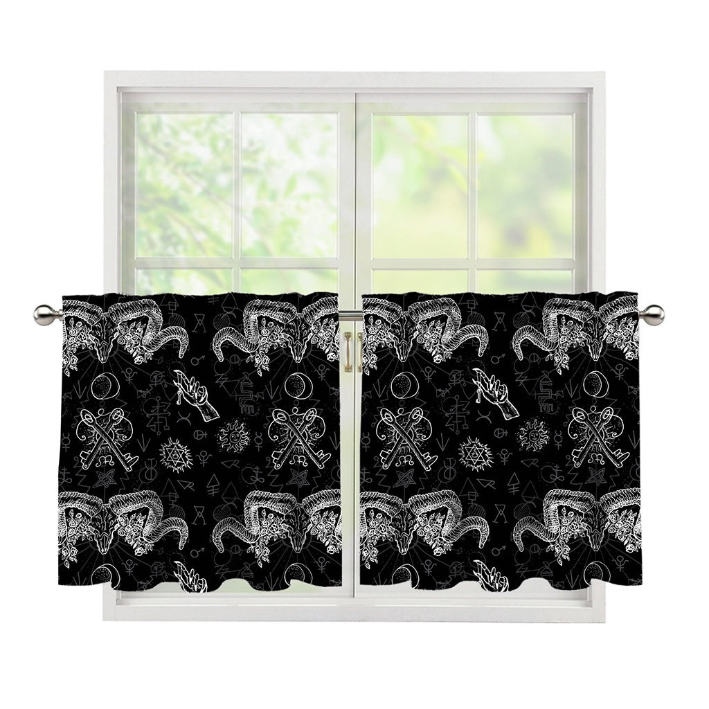 Black And White Wicca Gothic Print Tier Curtains