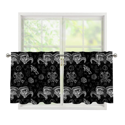 Black And White Wicca Gothic Print Tier Curtains
