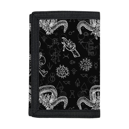 Black And White Wicca Gothic Print Trifold Wallet