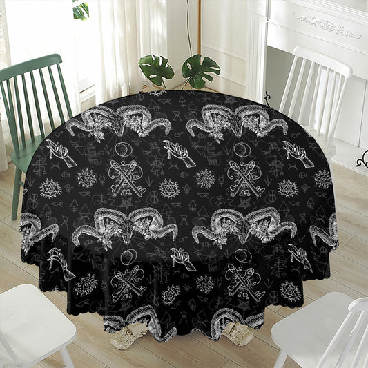 Black And White Wicca Gothic Print Waterproof Round Tablecloth