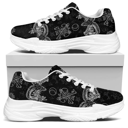 Black And White Wicca Gothic Print White Chunky Shoes