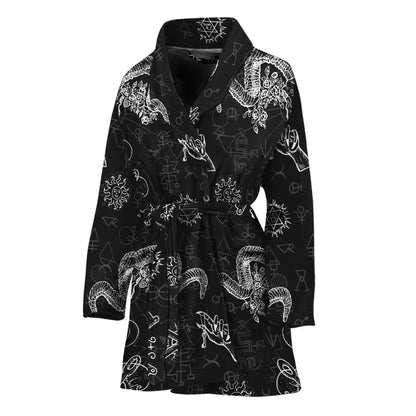 Black And White Wicca Gothic Print Women's Bathrobe