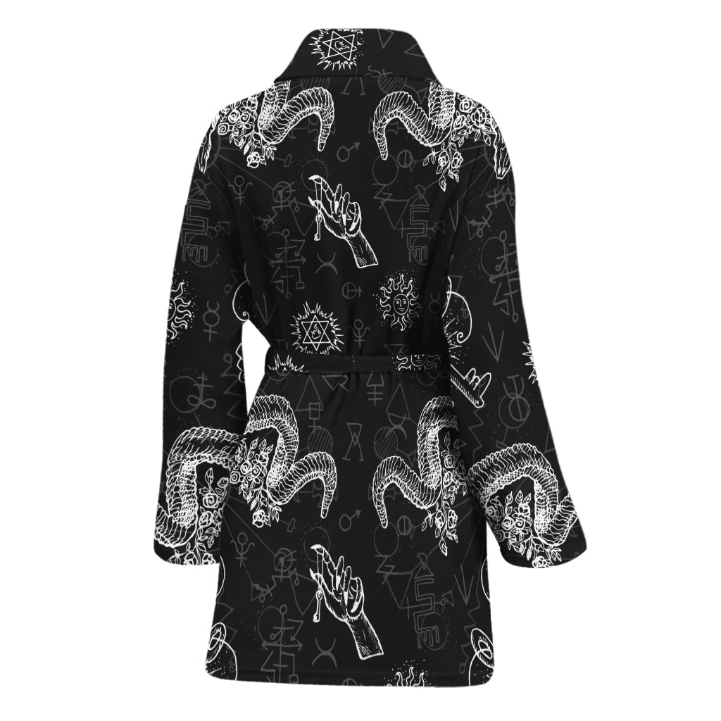 Black And White Wicca Gothic Print Women's Bathrobe