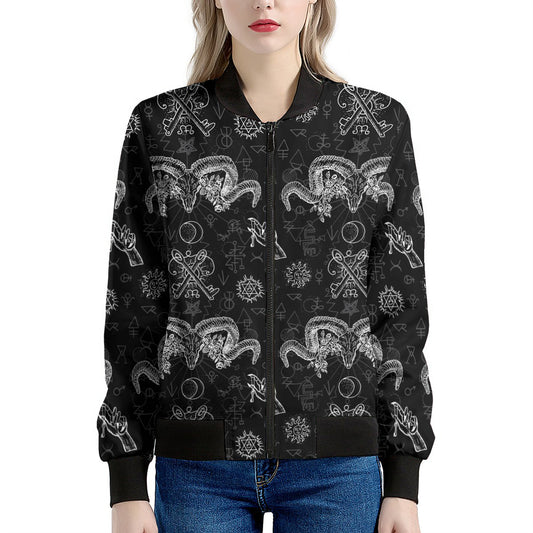 Black And White Wicca Gothic Print Women's Bomber Jacket