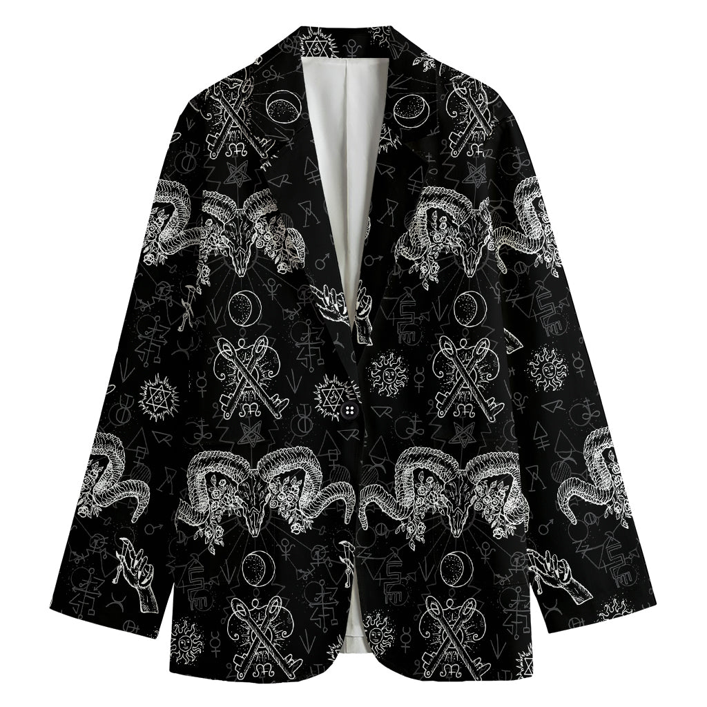 Black And White Wicca Gothic Print Women's Cotton Blazer
