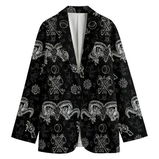 Black And White Wicca Gothic Print Women's Cotton Blazer