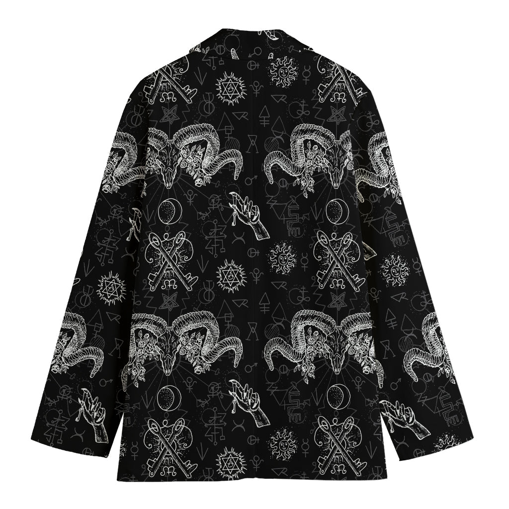 Black And White Wicca Gothic Print Women's Cotton Blazer