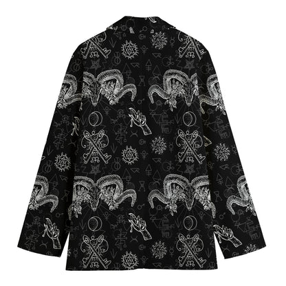 Black And White Wicca Gothic Print Women's Cotton Blazer