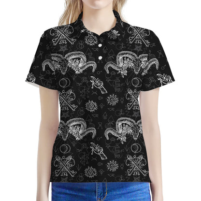 Black And White Wicca Gothic Print Women's Polo Shirt