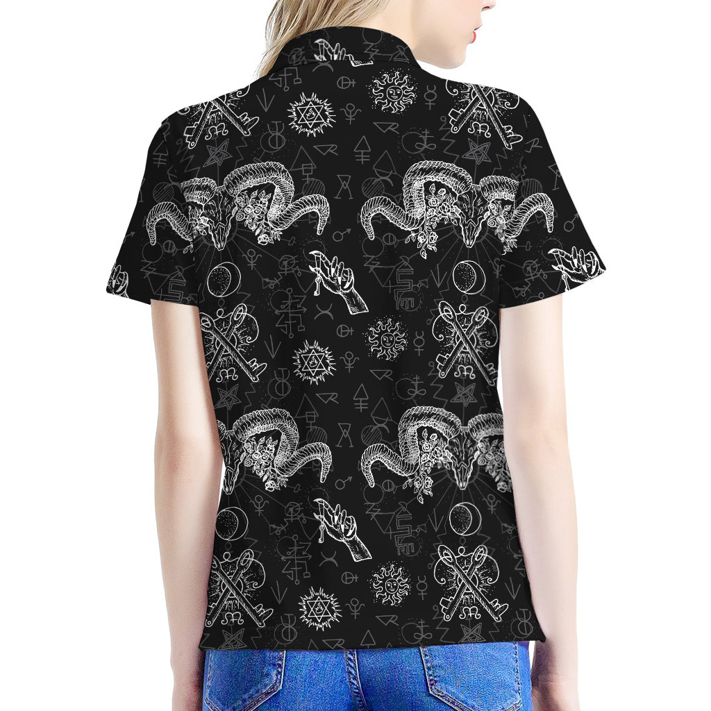 Black And White Wicca Gothic Print Women's Polo Shirt