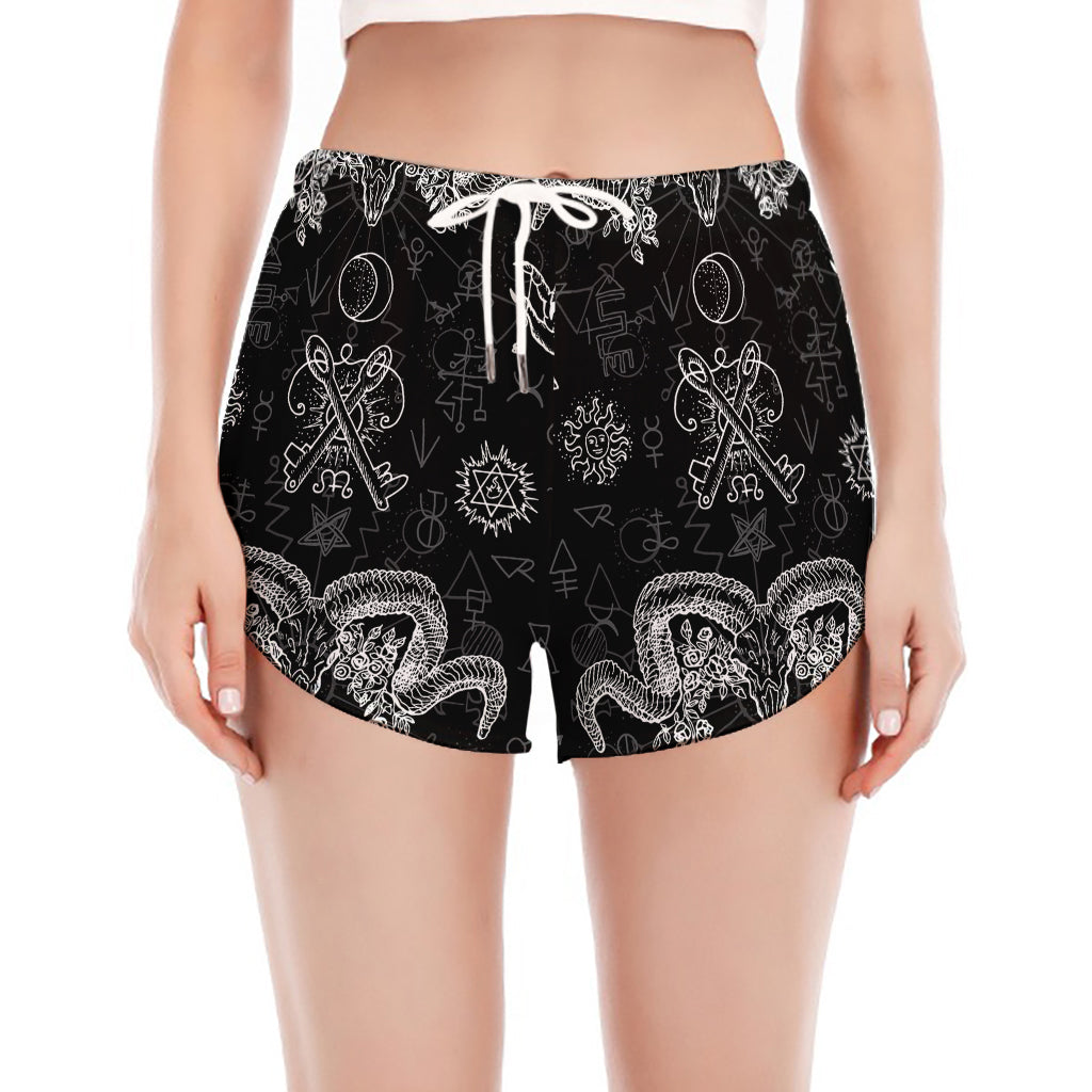 Black And White Wicca Gothic Print Women's Split Running Shorts