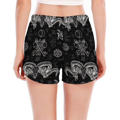 Black And White Wicca Gothic Print Women's Split Running Shorts