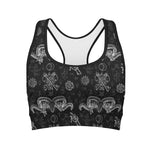 Black And White Wicca Gothic Print Women's Sports Bra
