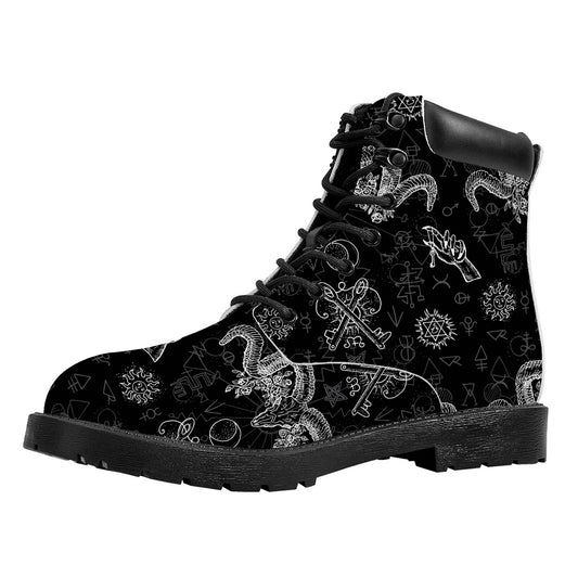 Black And White Wicca Gothic Print Work Boots