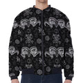 Black And White Wicca Gothic Print Zip Sleeve Bomber Jacket