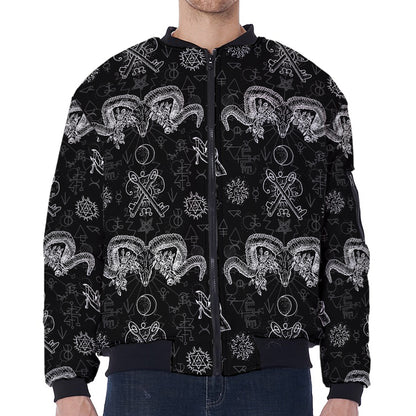 Black And White Wicca Gothic Print Zip Sleeve Bomber Jacket
