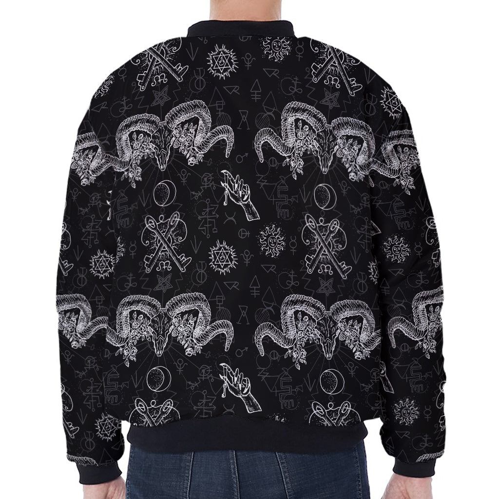 Black And White Wicca Gothic Print Zip Sleeve Bomber Jacket