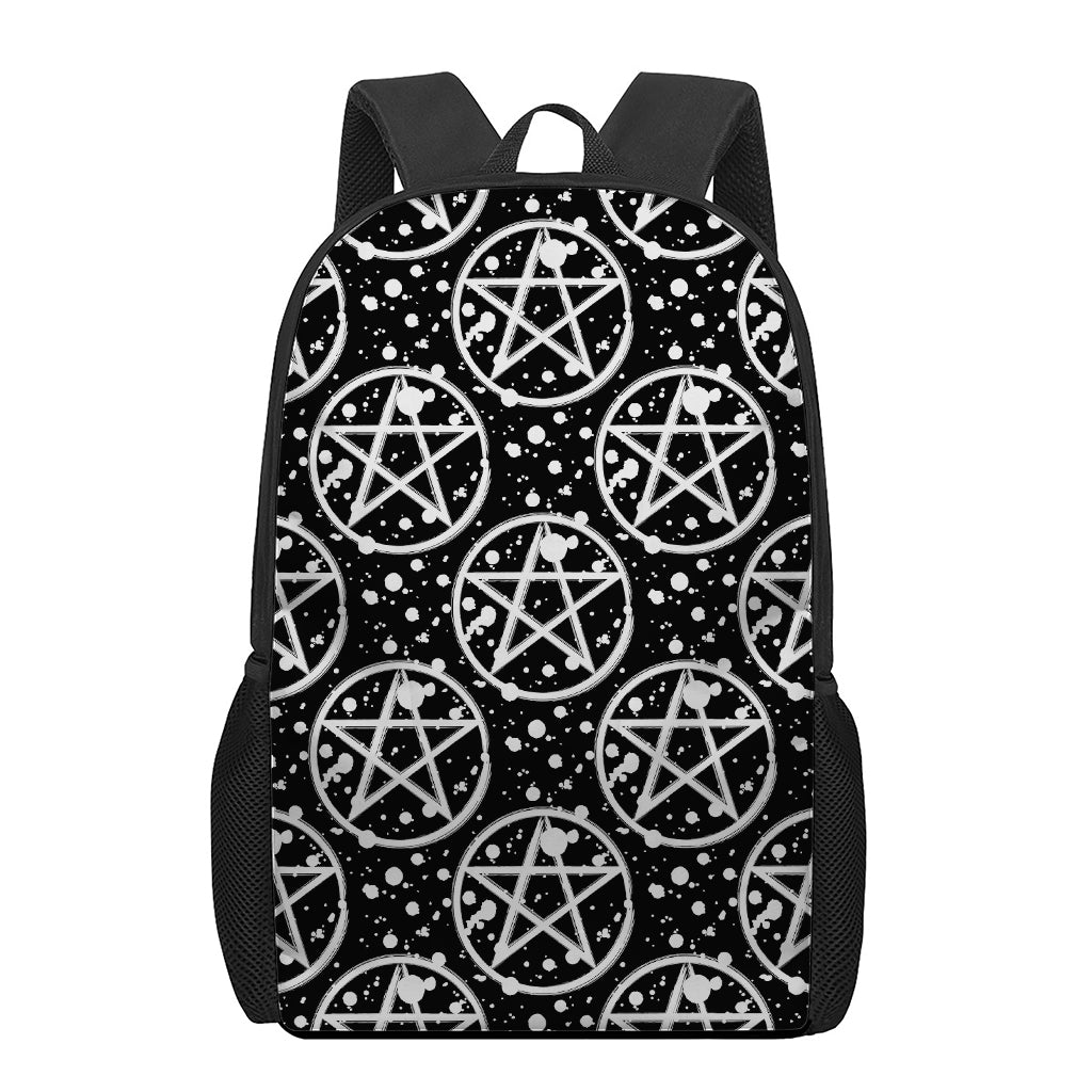 Black And White Wicca Pentagram Print 17 Inch Backpack