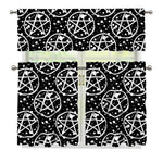 Black And White Wicca Pentagram Print 3 Piece Kitchen Curtains