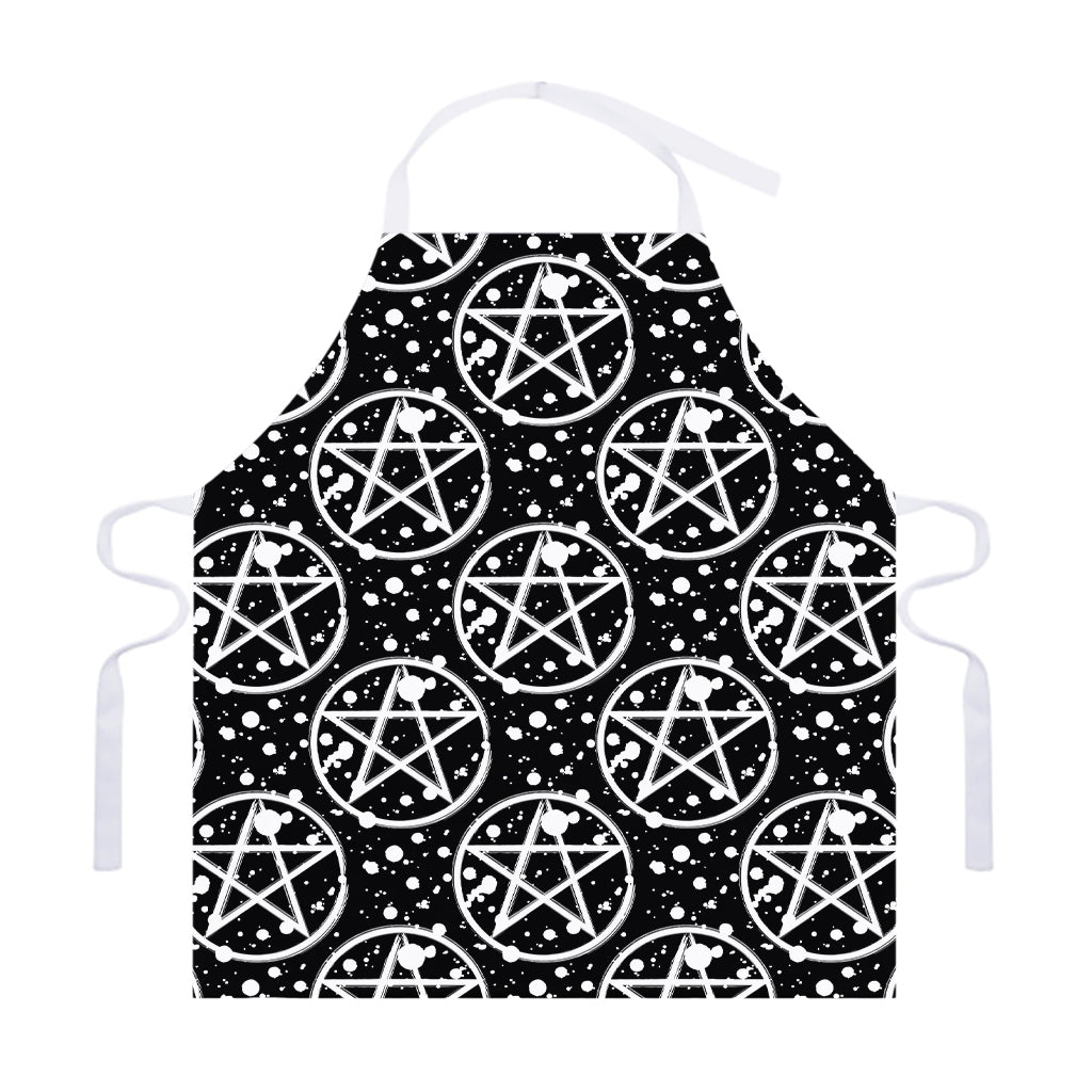 Black And White Wicca Pentagram Print Adjustable Apron