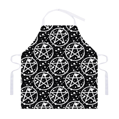 Black And White Wicca Pentagram Print Adjustable Apron