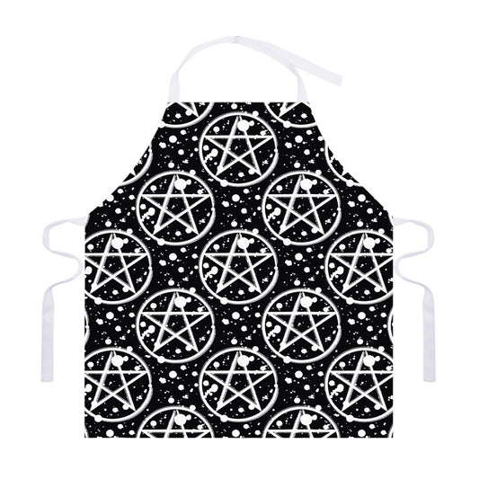 Black And White Wicca Pentagram Print Adjustable Apron