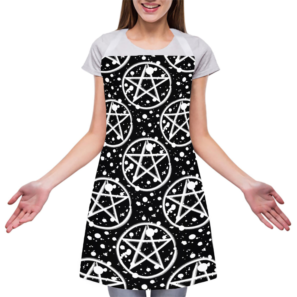 Black And White Wicca Pentagram Print Adjustable Apron