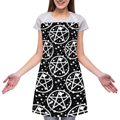 Black And White Wicca Pentagram Print Adjustable Apron