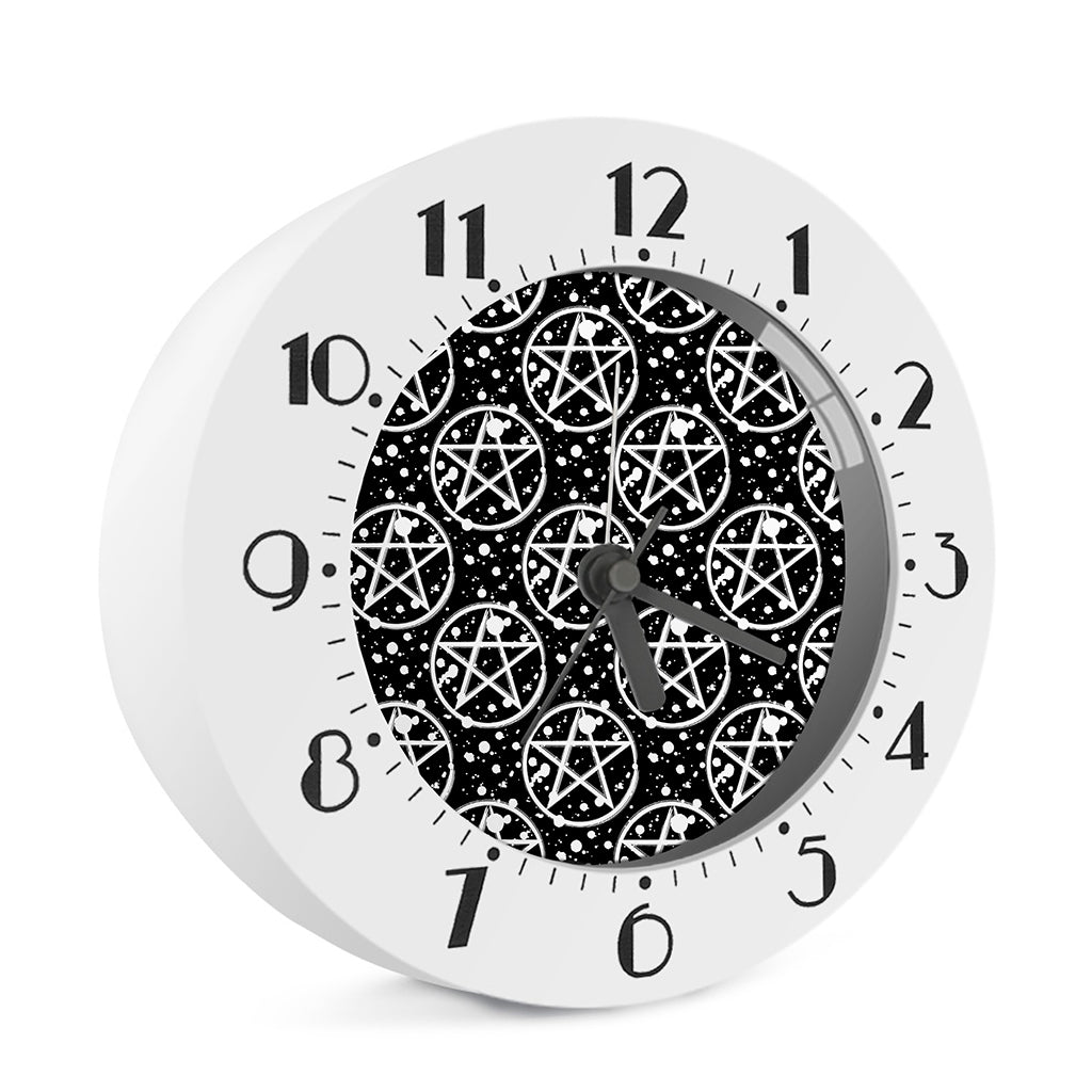 Black And White Wicca Pentagram Print Alarm Clock