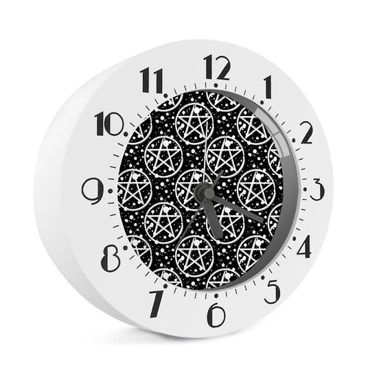 Black And White Wicca Pentagram Print Alarm Clock