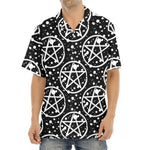 Black And White Wicca Pentagram Print Aloha Shirt