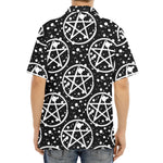 Black And White Wicca Pentagram Print Aloha Shirt