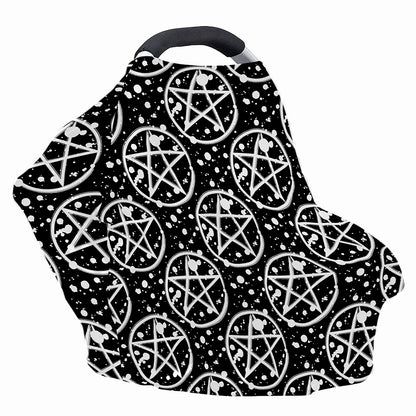 Black And White Wicca Pentagram Print Baby Seat Cover