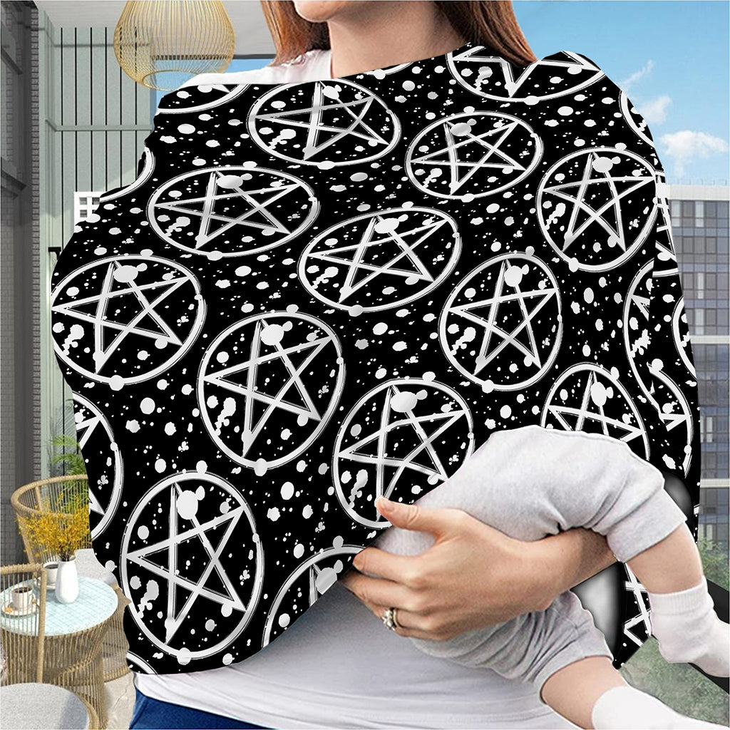 Black And White Wicca Pentagram Print Baby Seat Cover