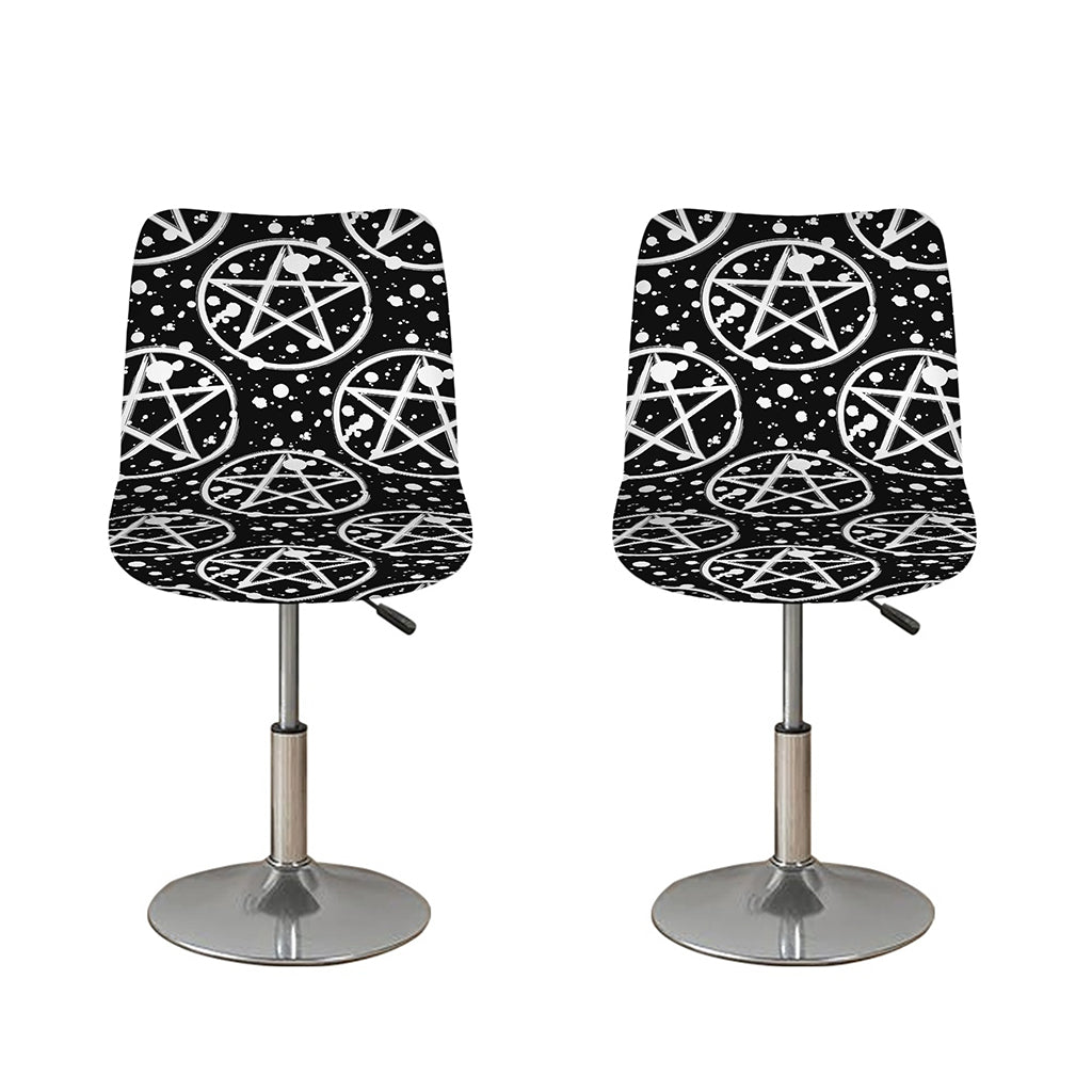 Black And White Wicca Pentagram Print Bar Stool Covers
