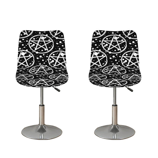 Black And White Wicca Pentagram Print Bar Stool Covers