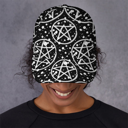 Black And White Wicca Pentagram Print Baseball Cap