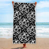 Black And White Wicca Pentagram Print Beach Towel