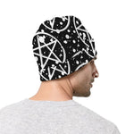 Black And White Wicca Pentagram Print Beanie