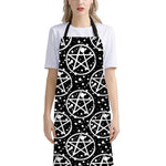 Black And White Wicca Pentagram Print Bib Apron With Pocket