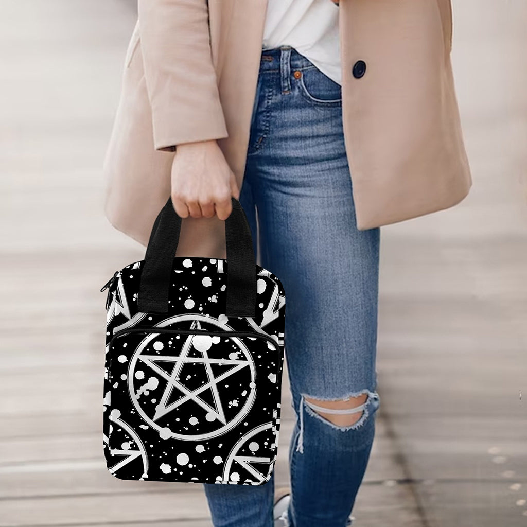 Black And White Wicca Pentagram Print Bible Tote Bag