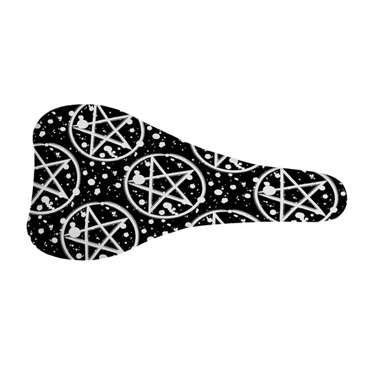 Black And White Wicca Pentagram Print Bicycle Seat Cover