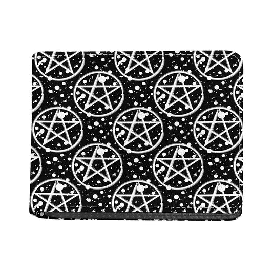 Black And White Wicca Pentagram Print Bifold Wallet