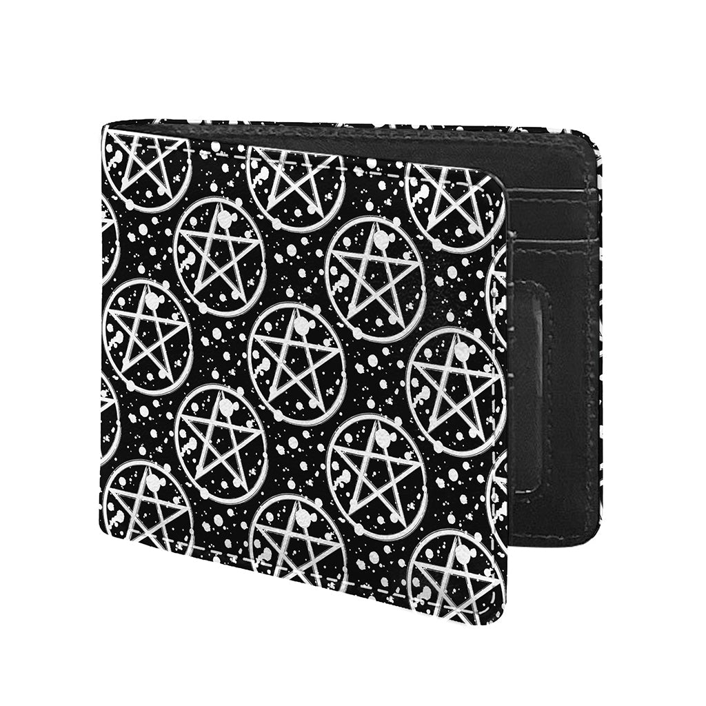 Black And White Wicca Pentagram Print Bifold Wallet