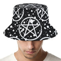 Black And White Wicca Pentagram Print Bucket Hat