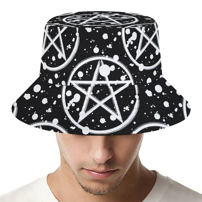 Black And White Wicca Pentagram Print Bucket Hat