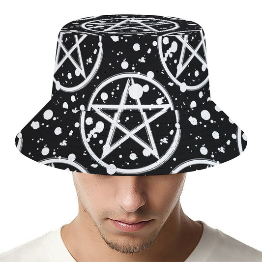 Black And White Wicca Pentagram Print Bucket Hat