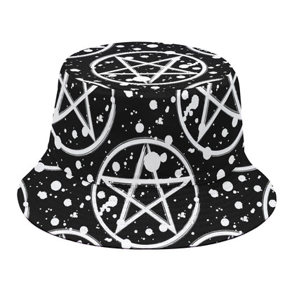 Black And White Wicca Pentagram Print Bucket Hat